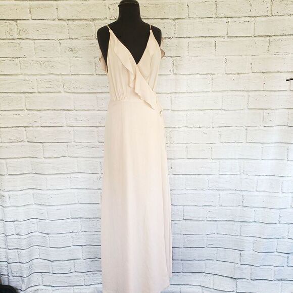 WAYF Jamie Lace Up Gown Womens Medium Ballet Core Pink A Line Wrap Dress - Picture 1 of 9
